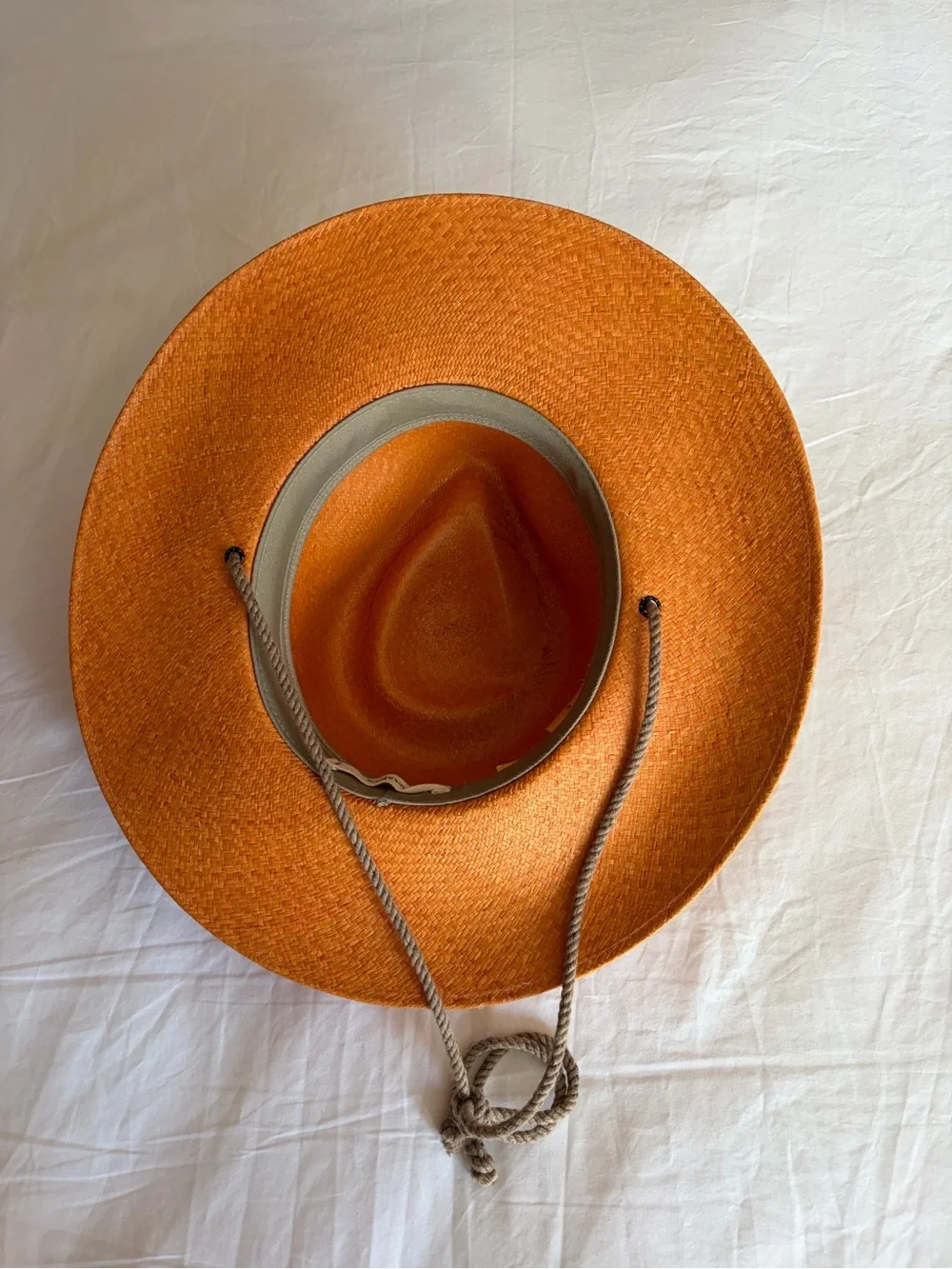 Women's Orange Wide-Brim Straw Hat with Chin Cord